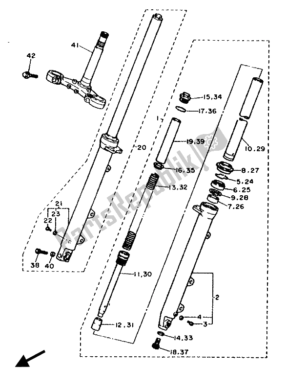 Toutes les pièces pour le Fourche Avant du Yamaha FZR 600 Genesis 1989