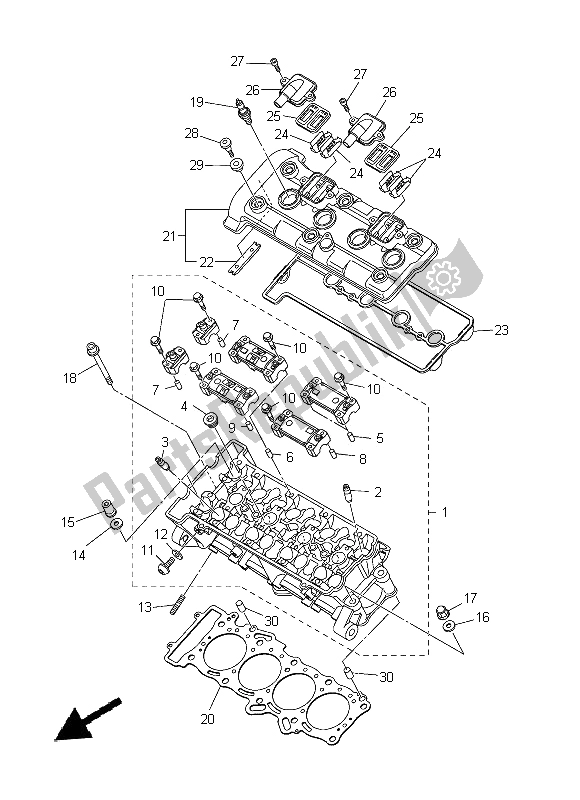Alle onderdelen voor de Cilinderkop van de Yamaha YZF R1 1000 2014