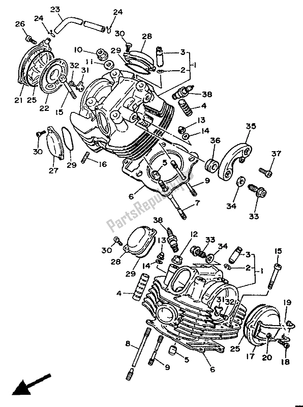 Toutes les pièces pour le Culasse du Yamaha XV 750 Virago 1992