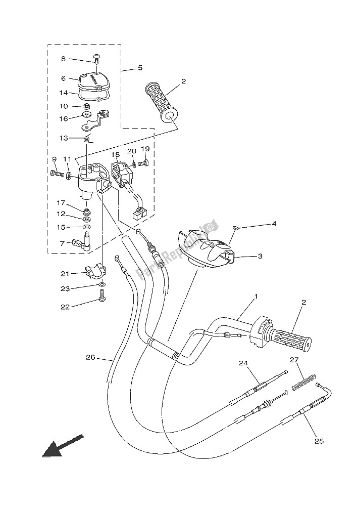 All parts for the Steering Handle & Cable of the Yamaha YFM 450 FWA Grizzly 4X4 2016