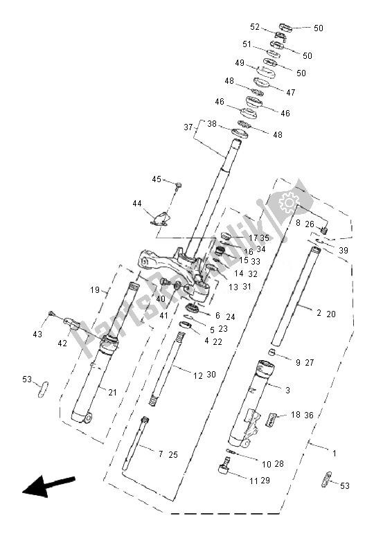 All parts for the Front Fork of the Yamaha CS 50R AC JOG 2010