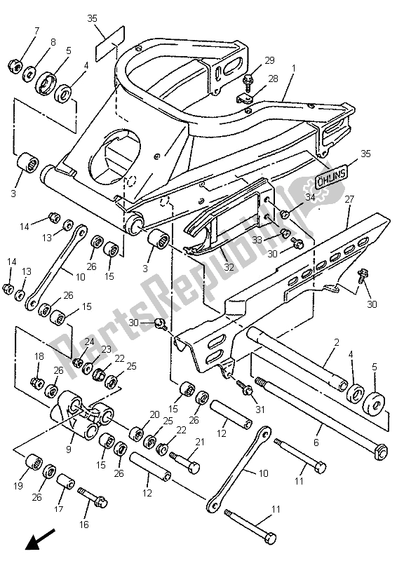 Toutes les pièces pour le Bras Arrière du Yamaha YZF 750 SP 1996