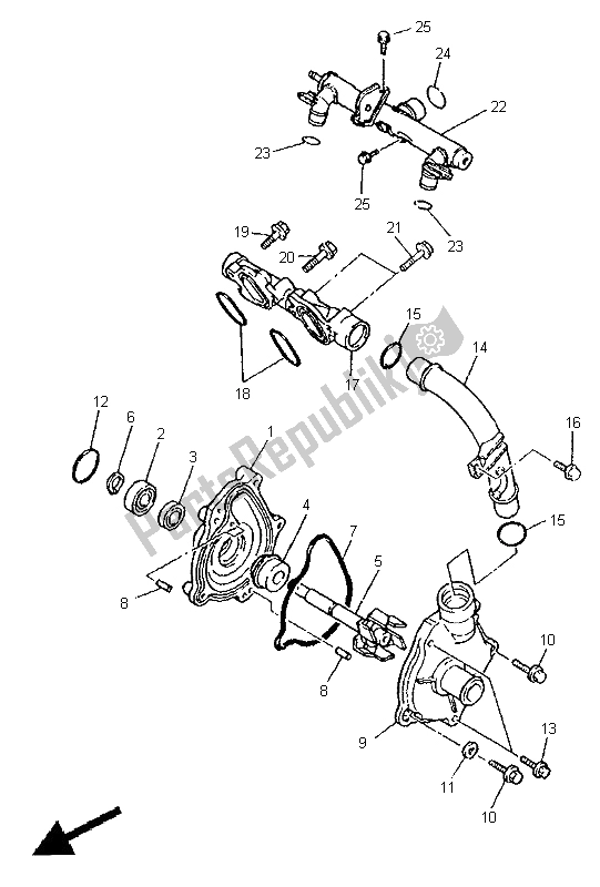 All parts for the Water Pump of the Yamaha GTS 1000 1998