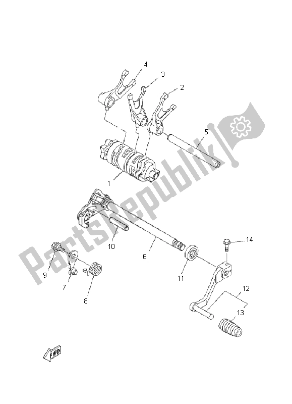 Toutes les pièces pour le Came Et Fourchette De Changement De Vitesse du Yamaha YFM 250R 2011