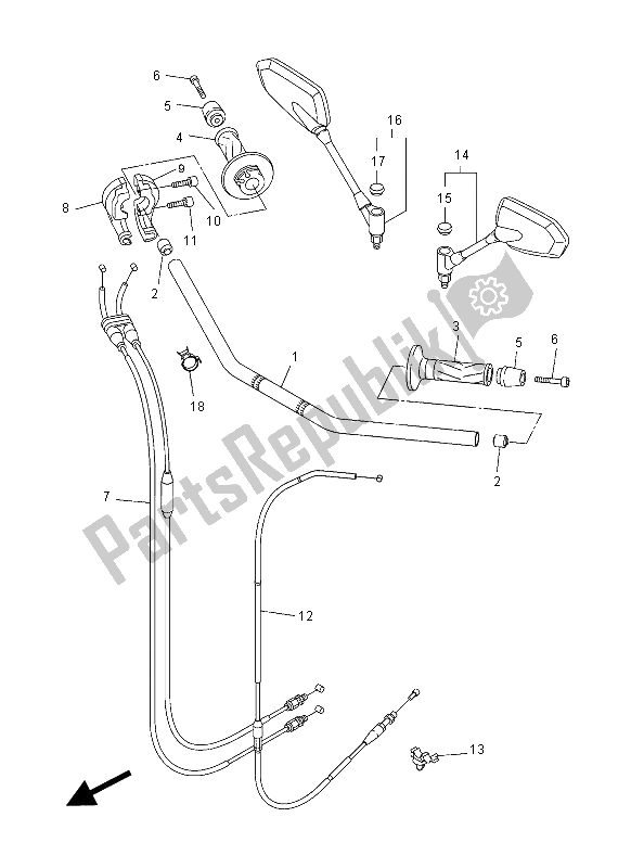 All parts for the Steering Handle & Cable of the Yamaha FZ1 N 1000 2012