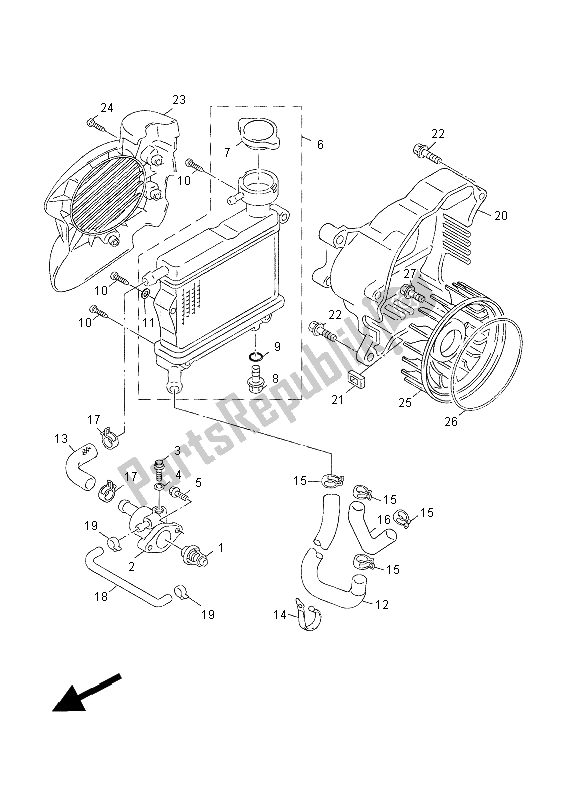 All parts for the Radiator & Hose of the Yamaha YN 50 FMU 2014
