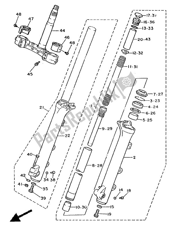 Toutes les pièces pour le Fourche Avant du Yamaha XV 750 Virago 1992