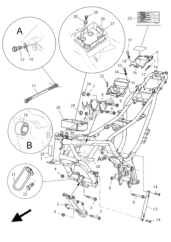 All parts for the Frame of the Yamaha MT 03 660 2012