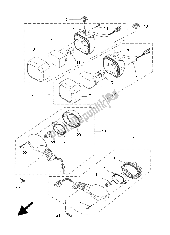 All parts for the Flasher Light of the Yamaha CW 50 BWS 2009