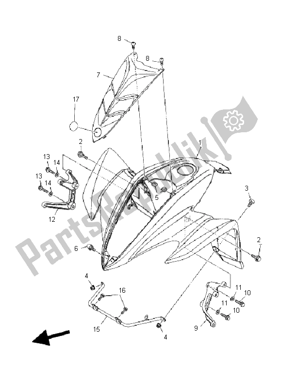 All parts for the Front Fender of the Yamaha YFM 350R 2006