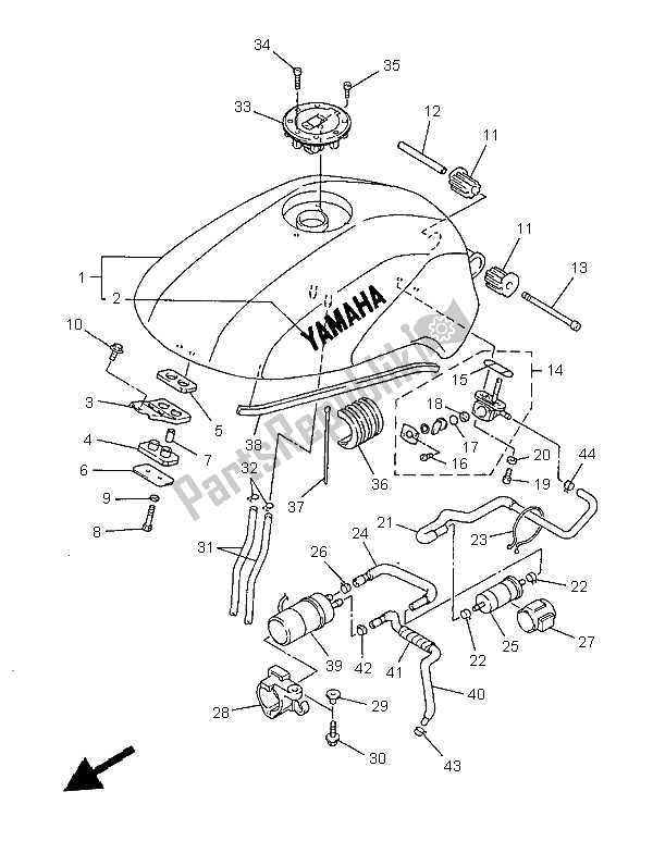 All parts for the Fuel Tank of the Yamaha FZS 600 1999