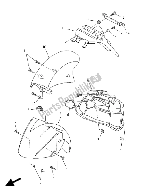 Tutte le parti per il Parafango del Yamaha YP 125R E Majesty 2008