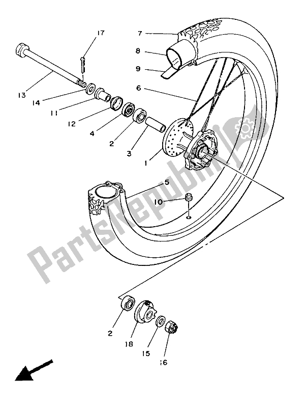 All parts for the Front Wheel of the Yamaha DT 125 LC 1987