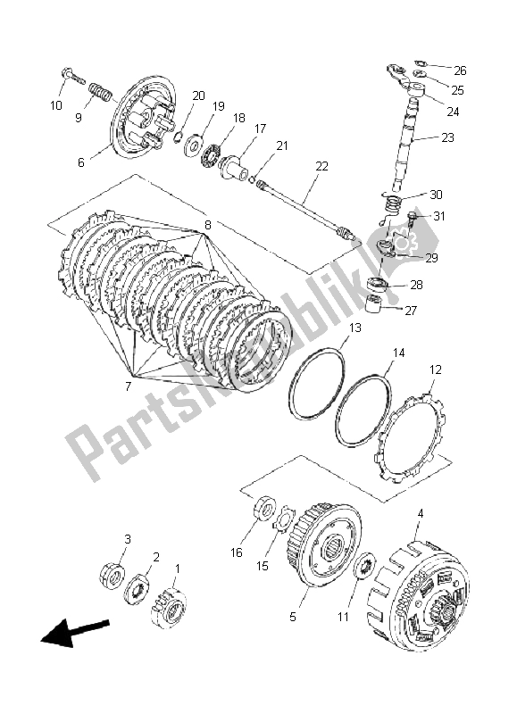 All parts for the Clutch of the Yamaha YFZ 450S 2004