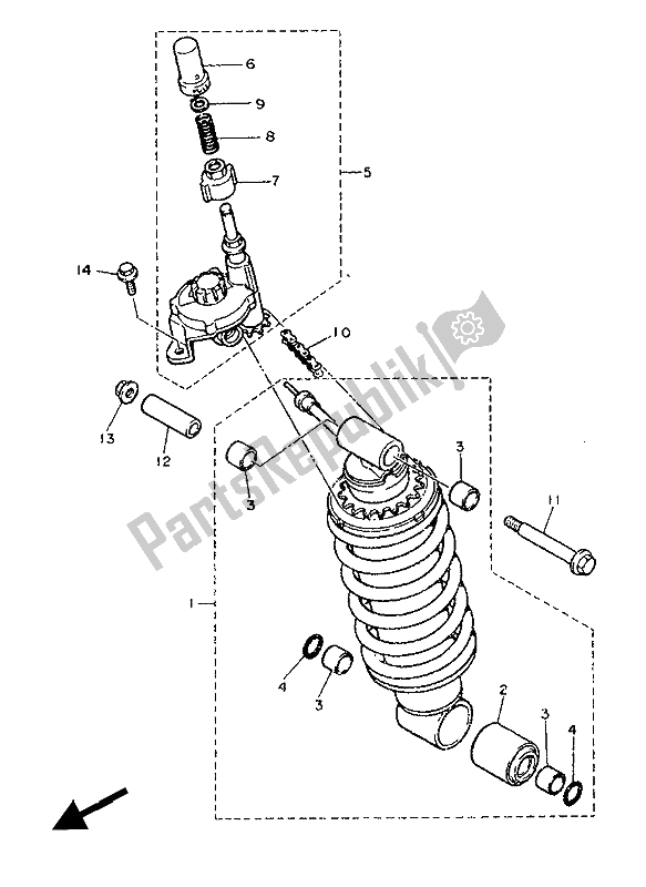 All parts for the Rear Suspension of the Yamaha FZ 750 1986