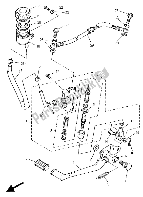 All parts for the Rear Master Cylinder of the Yamaha XJ 600N 1995