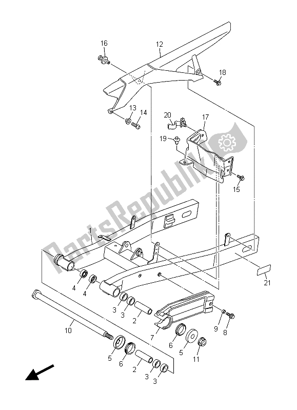 Alle onderdelen voor de Achterste Arm van de Yamaha XJ6 SA 600 2015