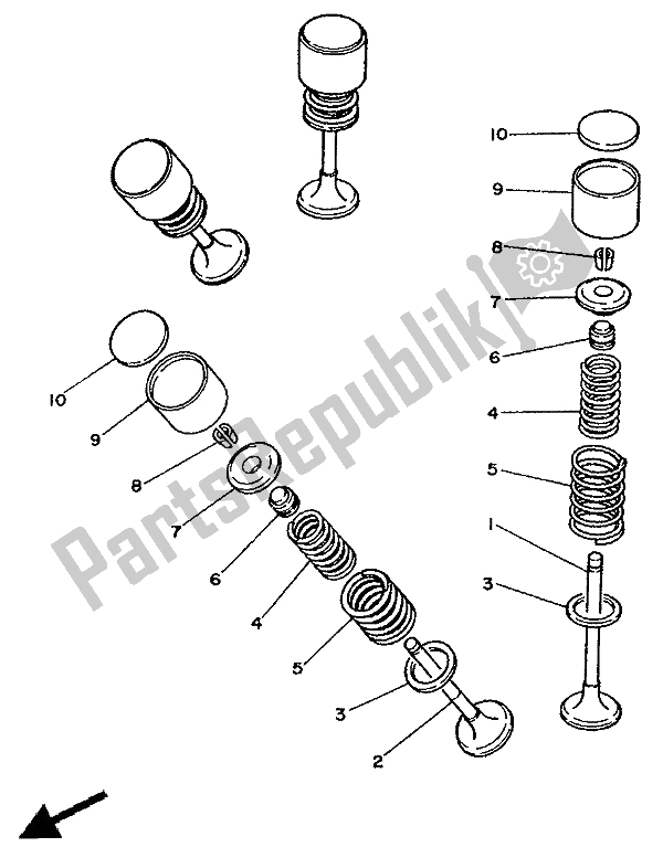 All parts for the Valve of the Yamaha XT 350 1991