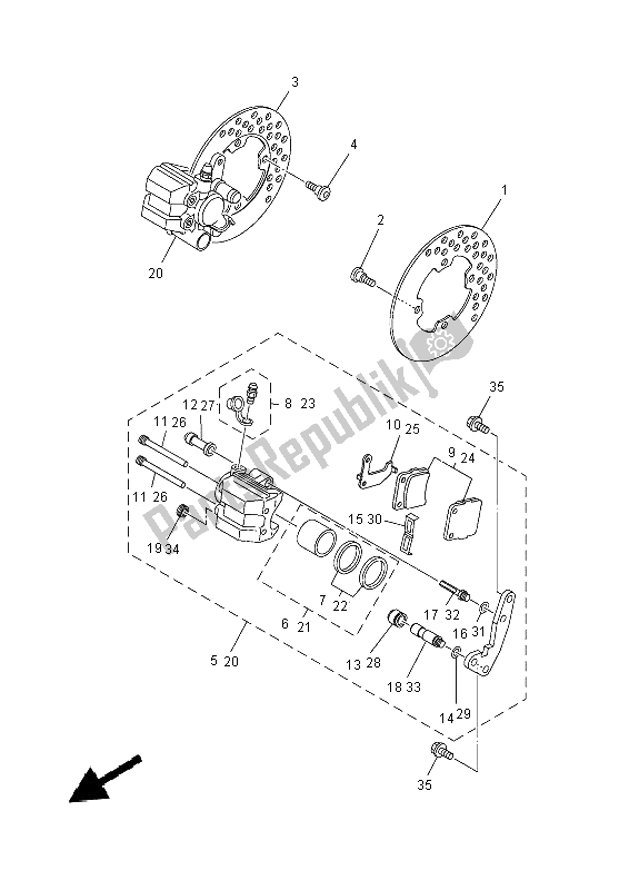 All parts for the Front Brake Caliper of the Yamaha YFM 350 FWA Grizzly 4X4 2014