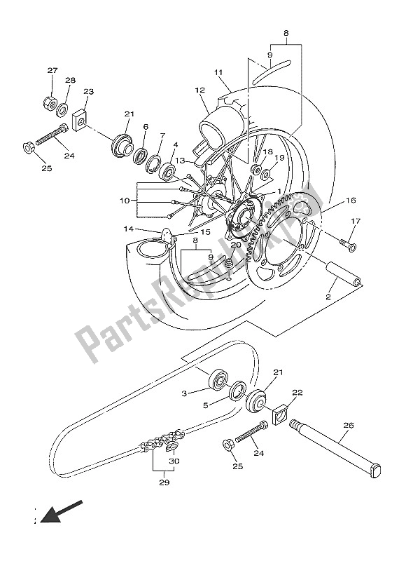 All parts for the Rear Wheel of the Yamaha WR 450F 2016