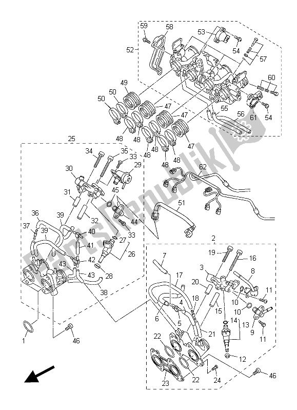 All parts for the Intake 2 of the Yamaha XJR 1300C 2015