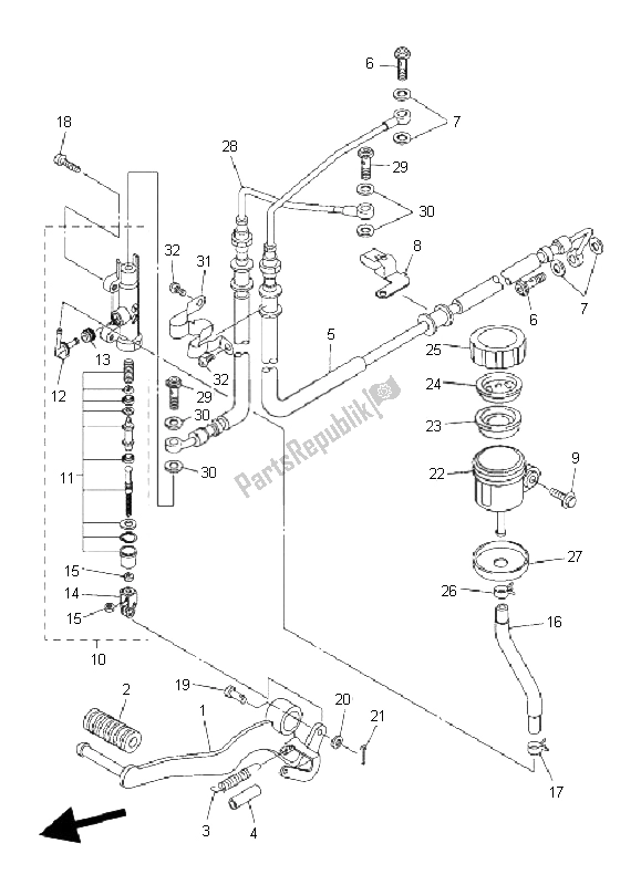 All parts for the Rear Master Cylinder of the Yamaha FZ1 NA Fazer 1000 2009