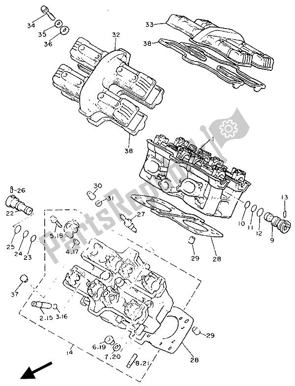 All parts for the Cylinder Head of the Yamaha XVZ 13 TD Venture Royal 1300 1990