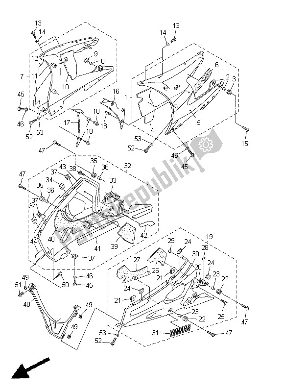 All parts for the Cowling 2 of the Yamaha YZF R6 600 2005