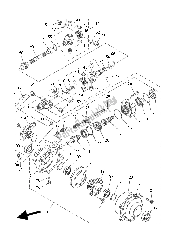 All parts for the Front Differential of the Yamaha YFM 600F Grizzly 4X4 2000