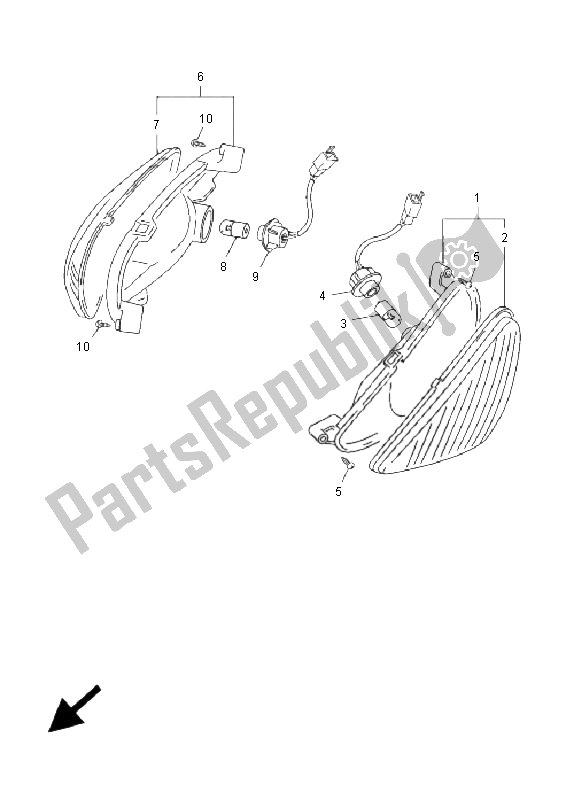 All parts for the Flasher Light of the Yamaha YN 50R Neos 2009
