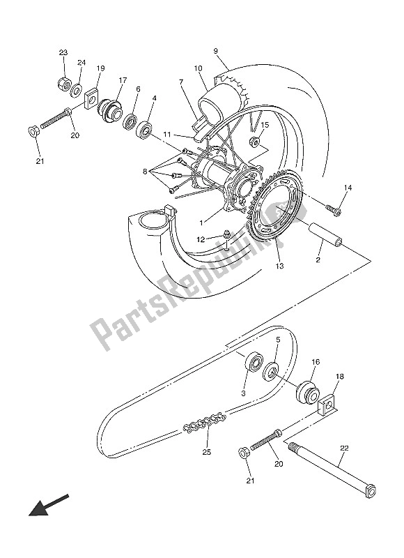 All parts for the Rear Wheel of the Yamaha WR 250R 2016