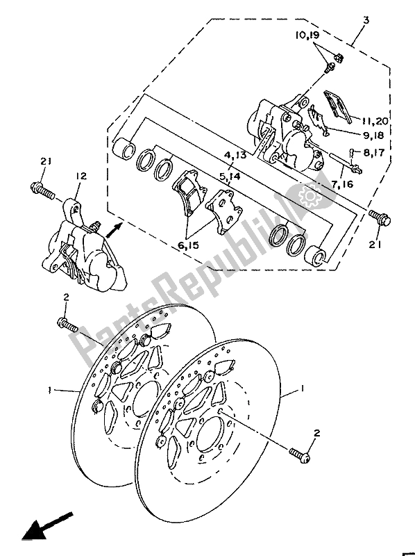 All parts for the Front Brake Caliper of the Yamaha TDM 850 1992