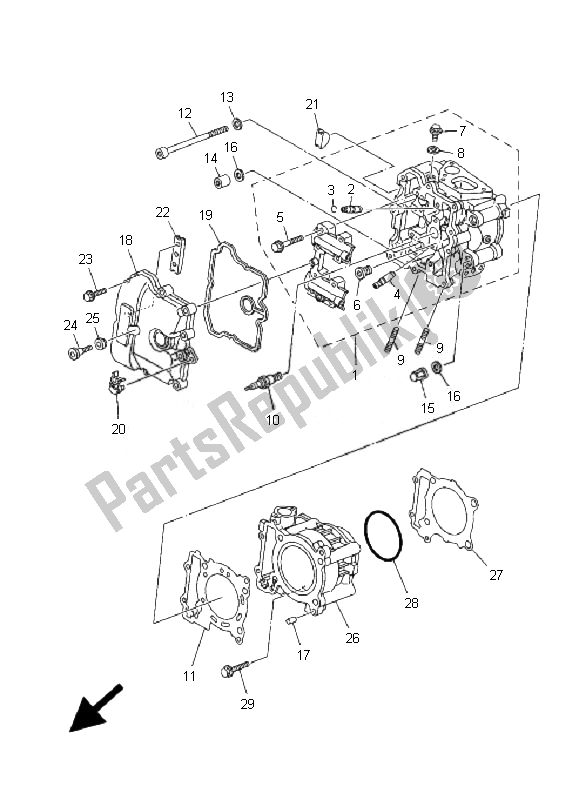 All parts for the Cylinder of the Yamaha YP 400A Majesty 2007 All parts for the Cylinder of the Yamaha YP 400A Majesty 2007