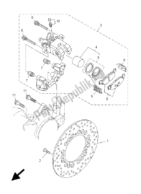 All parts for the Rear Brake Caliper of the Yamaha YP 400 Majesty 2005