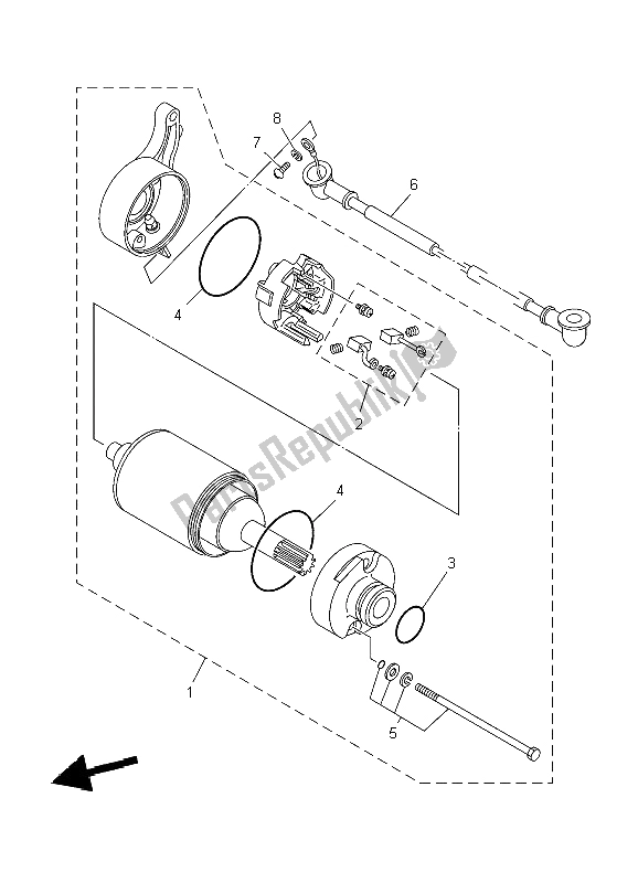 All parts for the Starting Motor of the Yamaha TW 125 2004