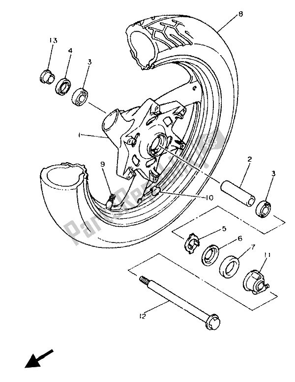 All parts for the Front Wheel of the Yamaha XJ 600S Diversion 1992