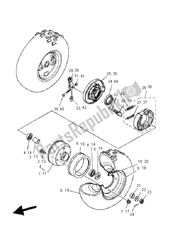 All parts for the Front Wheel of the Yamaha YFM 50R 2007