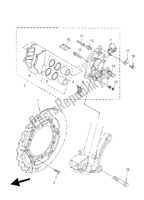 All parts for the Front Brake Caliper of the Yamaha WR 250F 2008