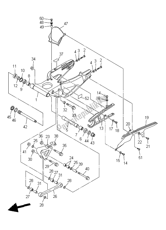 All parts for the Rear Arm of the Yamaha YZF R1 1000 2010