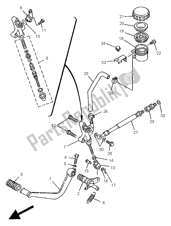 All parts for the Rear Master Cylinder of the Yamaha TDM 850 1998