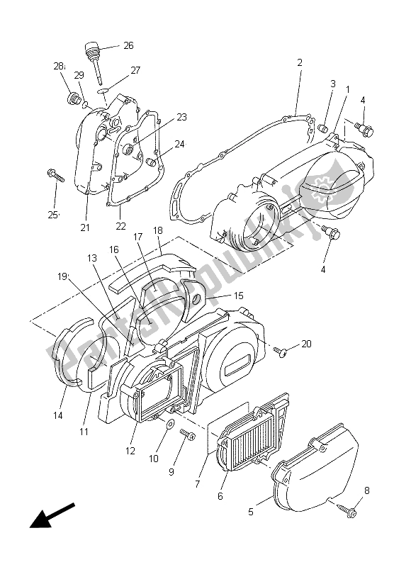 All parts for the Crankcase Cover 1 of the Yamaha VP 250 X City 2012