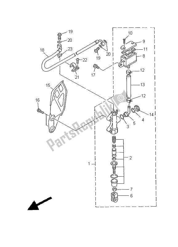 All parts for the Rear Master Cylinder of the Yamaha YZ 426F 2000