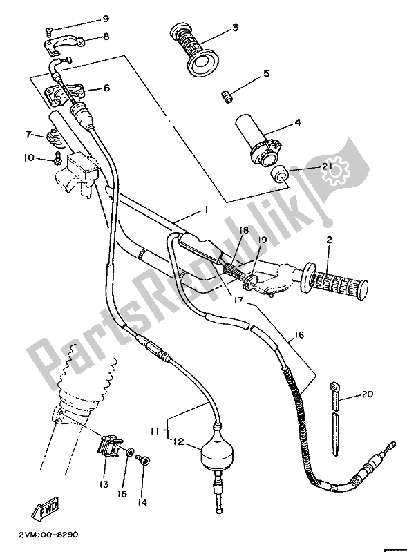 Alle onderdelen voor de Stuurhendel En Kabel van de Yamaha YZ 250 1988