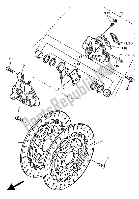 Toutes les pièces pour le étrier De Frein Avant du Yamaha FZ 750R 1988