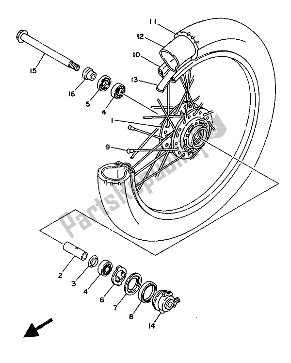 All parts for the Front Wheel of the Yamaha SR 125 1992