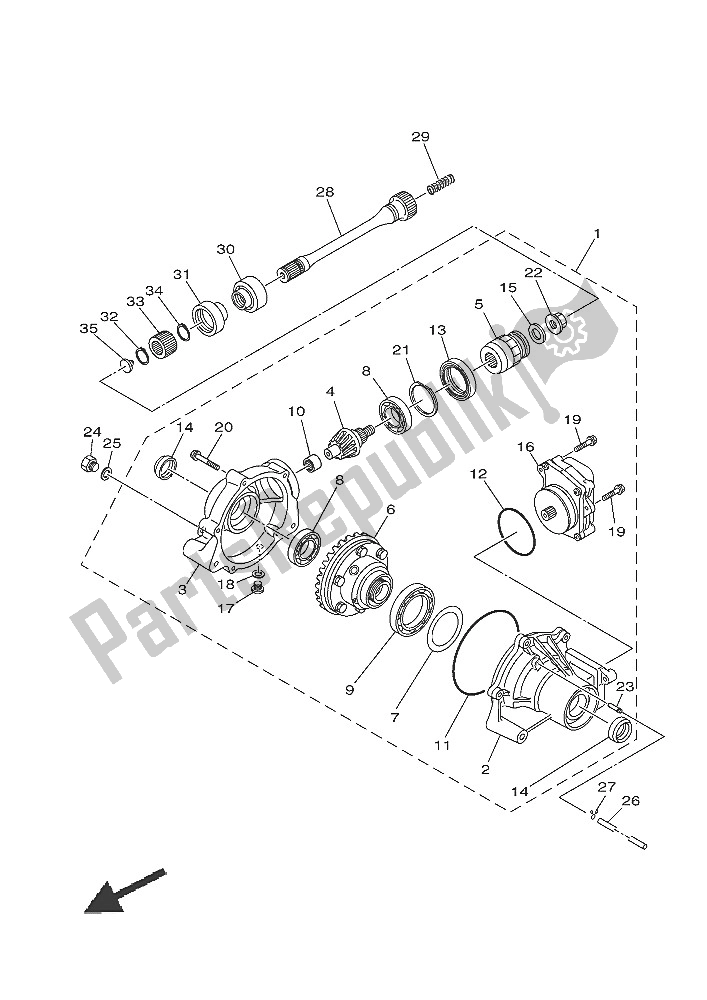 All parts for the Front Differential of the Yamaha YFM 700 Fwad Grizzly EPS SE 2016