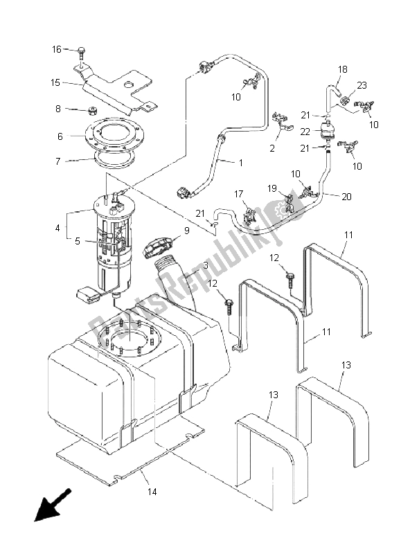 All parts for the Fuel Tank of the Yamaha YXR 700F Rhino 2009