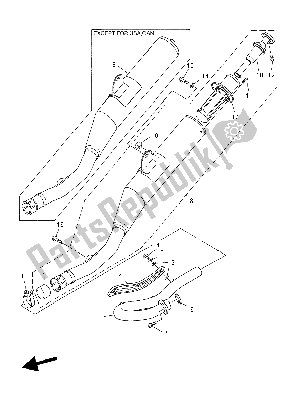 Tutte le parti per il Scarico del Yamaha WR 450F 2004