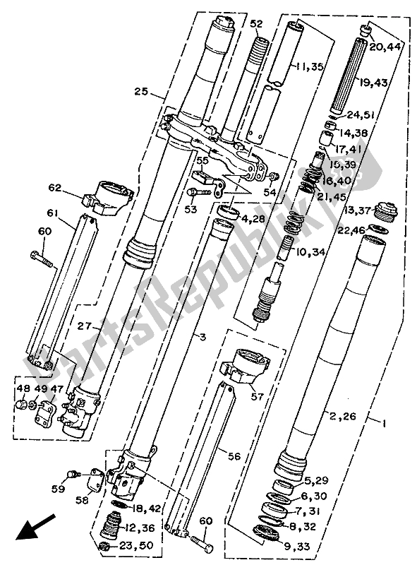 Tutte le parti per il Forcella Anteriore del Yamaha YZ 125 1989