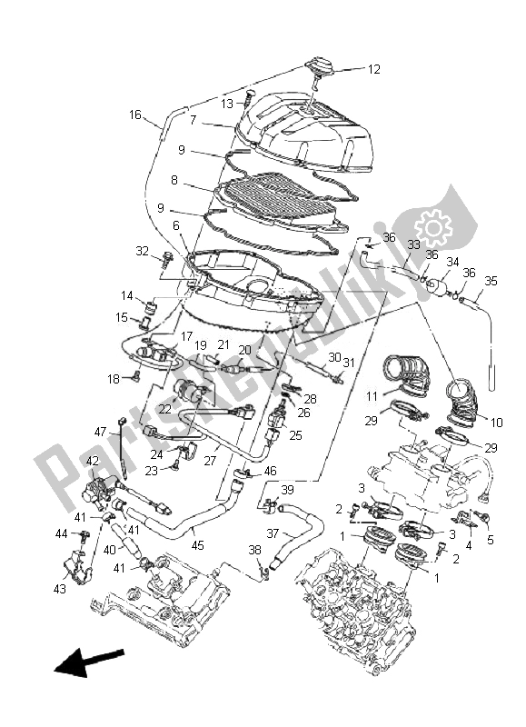 All parts for the Intake of the Yamaha TDM 900A 2007